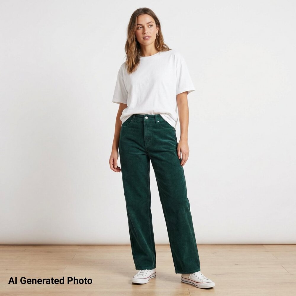 BDG Urban Outfitters  High and Wide 100% Cotton Green Corduroy Pants Sz 34